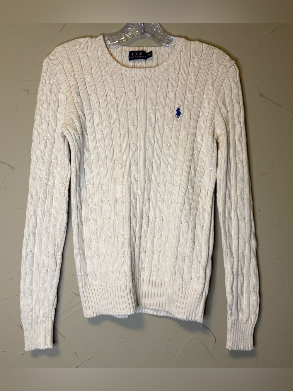 Polo Ralph Lauren Cable Knit Sweater Women Med Cream Cardigan Cotton Pullover